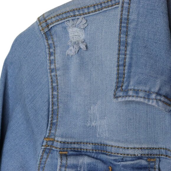 Aeropostale Jean Jacket Size Medium Distressed Cropped Denim Light Wash Stretch - Picture 3 of 9
